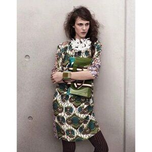 MARNI at H&M Silk Hooded Anorak Parka Style Peacock Print Dress US 6 Rare 2011